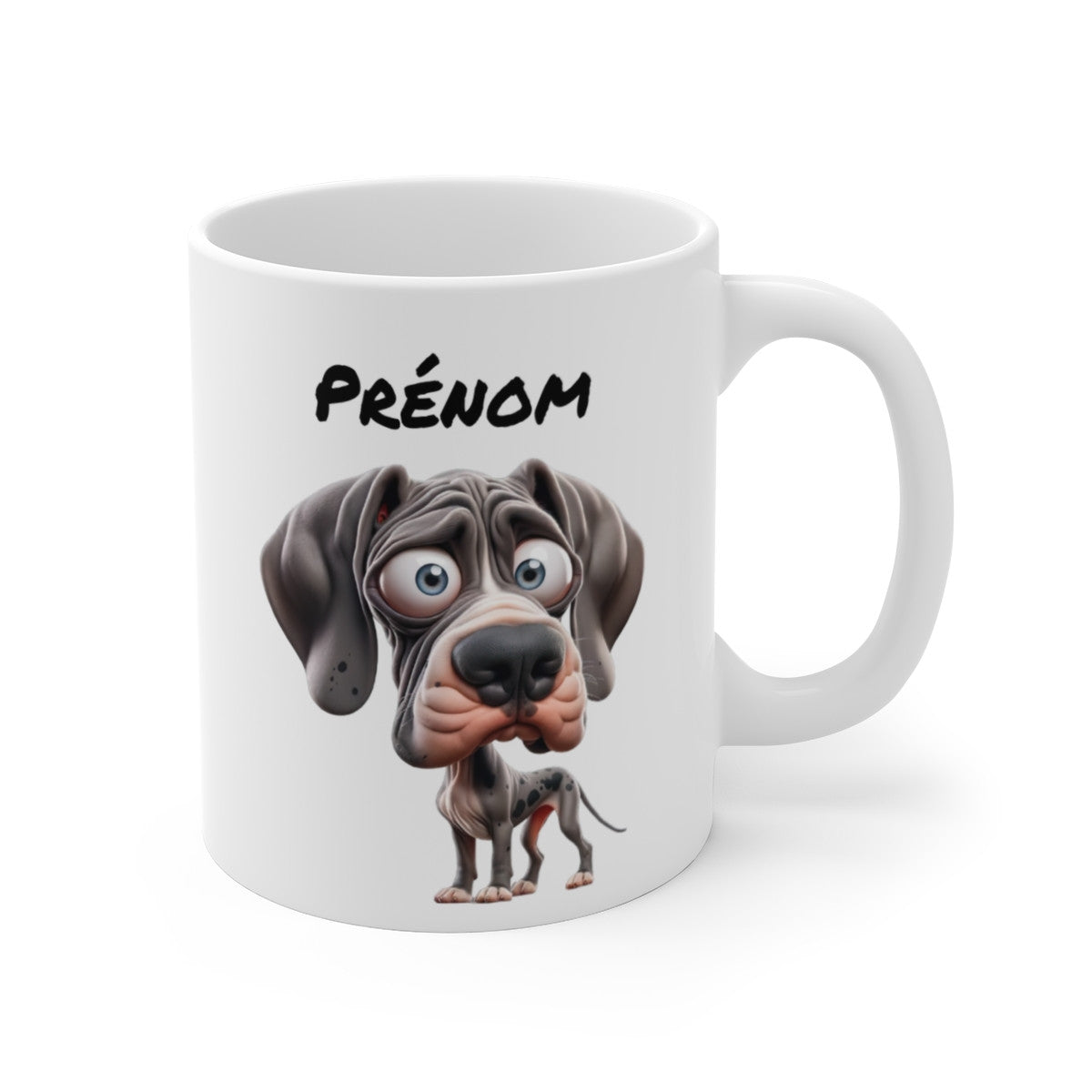 Tasse Dogue Allemand Personnalisée avec Prénom – Mug Chien Cartoon à Grandes Oreilles – Cadeau Fan de Chiens Géants