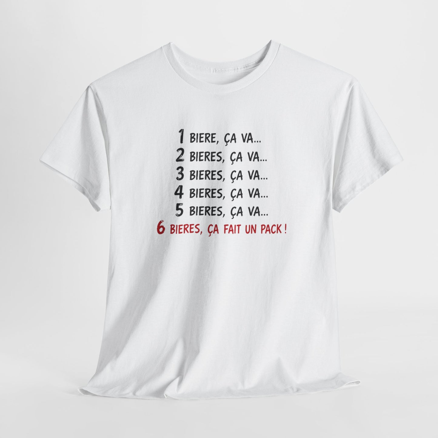 T-Shirt Bière Humour – 6 Bières Ça Fait Un Pack – Tee Shirt Drôle Apéro – Cadeau Amateur de Bière Homme Femme