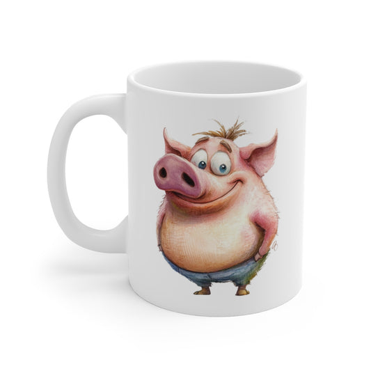 Mug Cochon Rigolo – Tasse Humour avec Cochon Cartoon en Salopette – Cadeau Fun Original