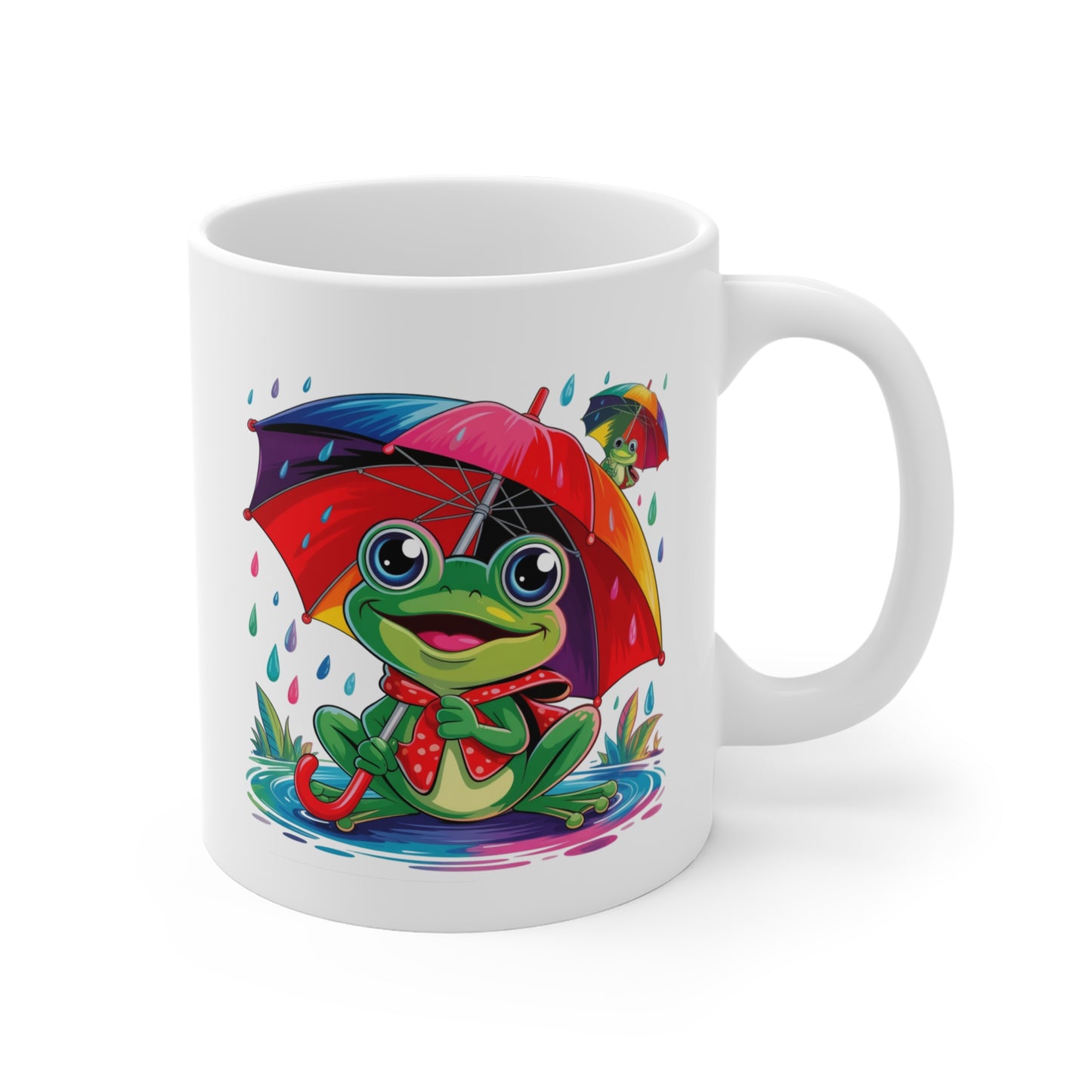 Tasse Grenouille Mignonne avec Parapluie – Mug Kawaii Coloré sous la Pluie – Design Animal Fun et Arc-en-ciel – Cadeau Original 325ml