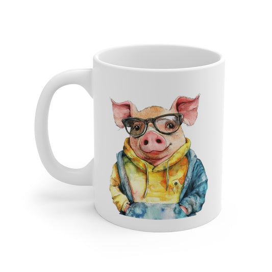 Mug Cochon Hipster – Tasse Style Aquarelle avec Cochon en Sweat à Capuche – Cadeau Original et Tendance