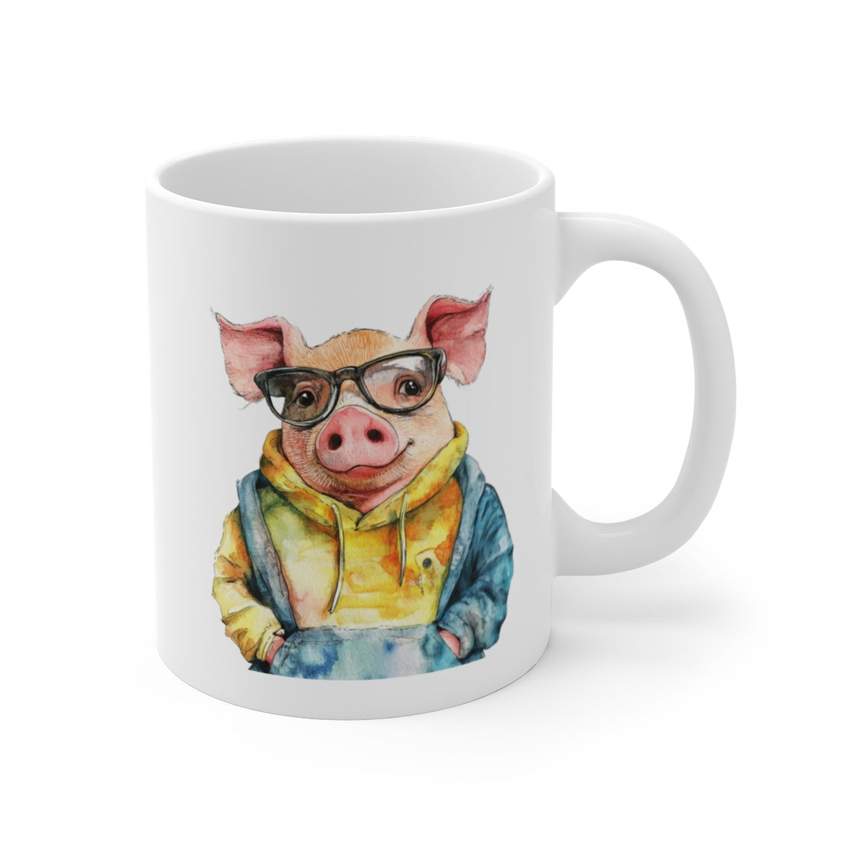 Mug Cochon Hipster – Tasse Style Aquarelle avec Cochon en Sweat à Capuche – Cadeau Original et Tendance
