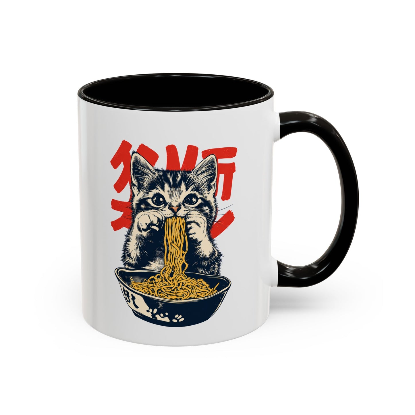 Mug Chat Humour – Tasse Chaton Ramen Nouilles Japonaises – Cadeau Original Amoureux des Chats Homme et Femme Noir Bleu Rouge