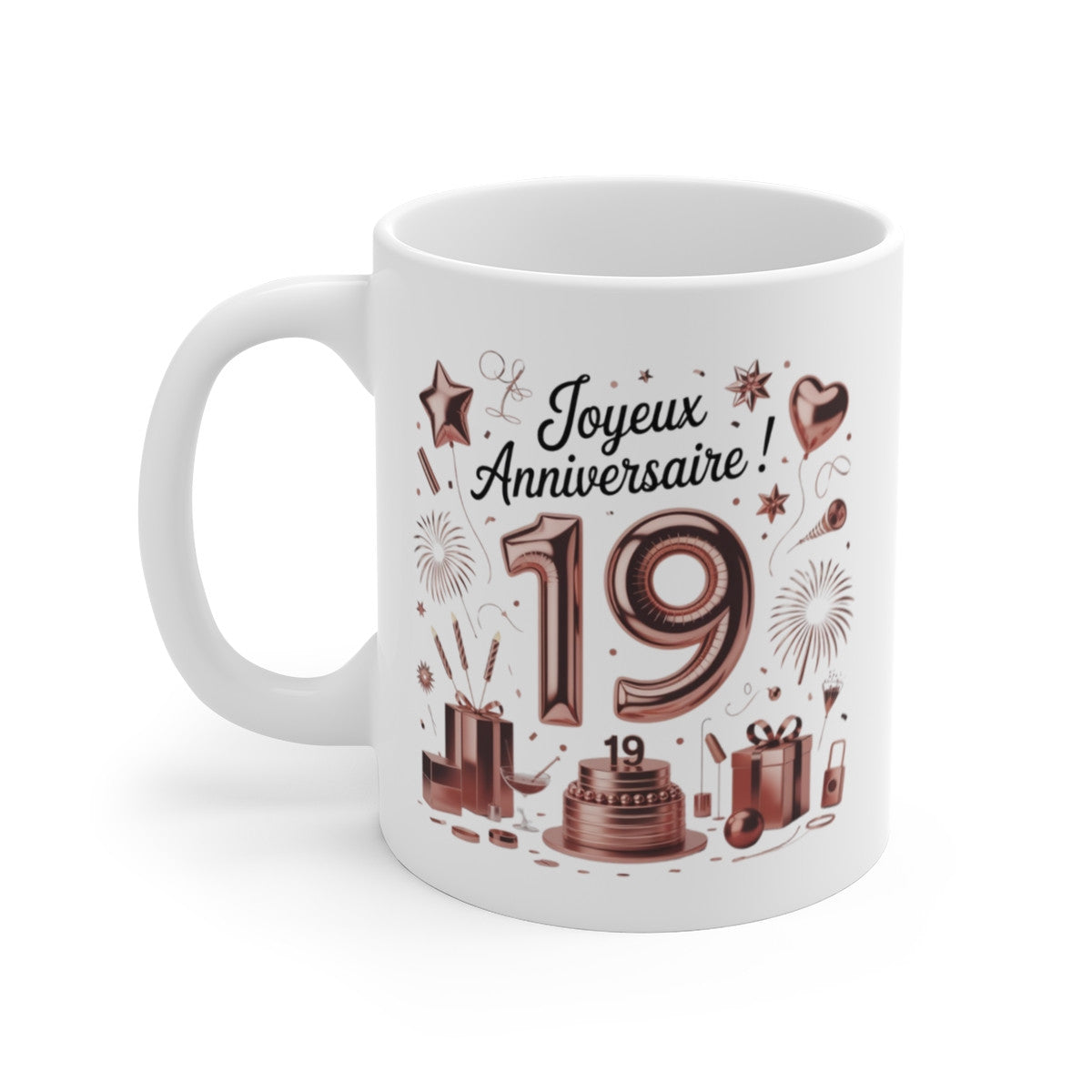Tasse 19 Ans Joyeux Anniversaire – Mug Rose Gold Élégant – Idée Cadeau Fête Jeune Adulte