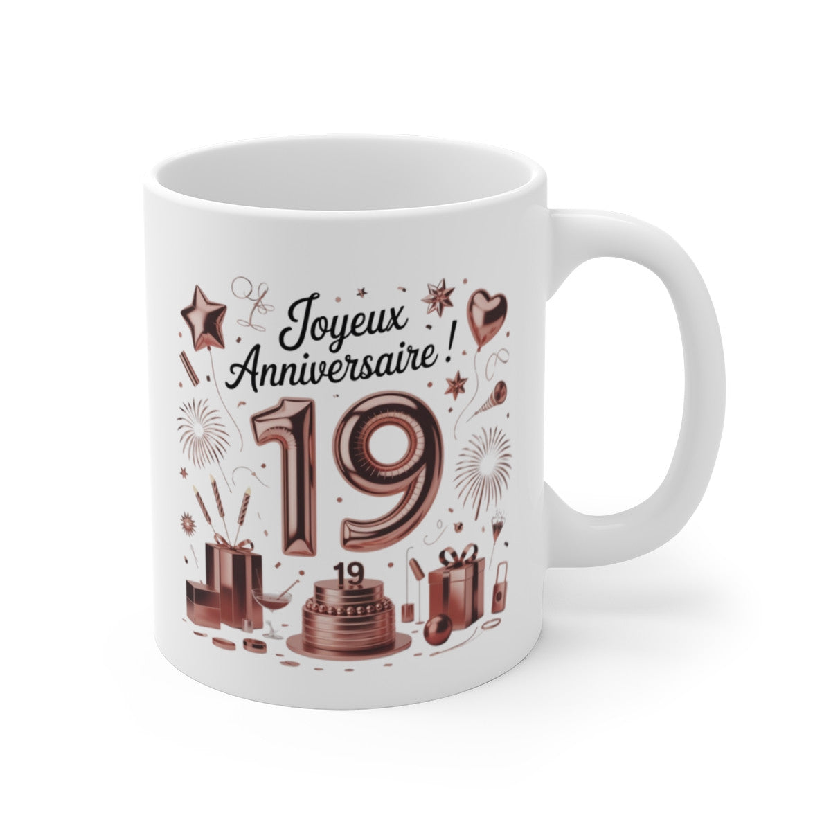 Tasse 19 Ans Joyeux Anniversaire – Mug Rose Gold Élégant – Idée Cadeau Fête Jeune Adulte
