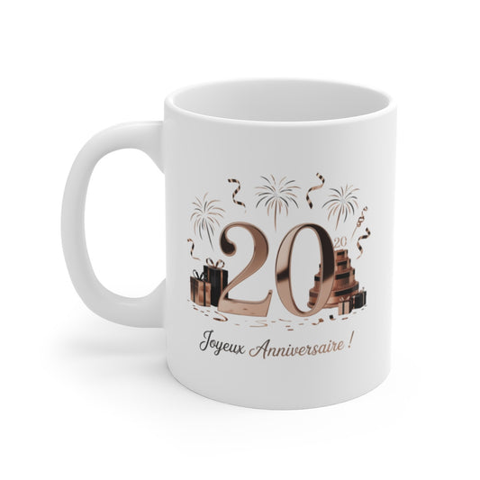 Tasse 20 Ans Joyeux Anniversaire – Mug Rose Gold Glamour – Cadeau Idéal pour Femme ou Homme