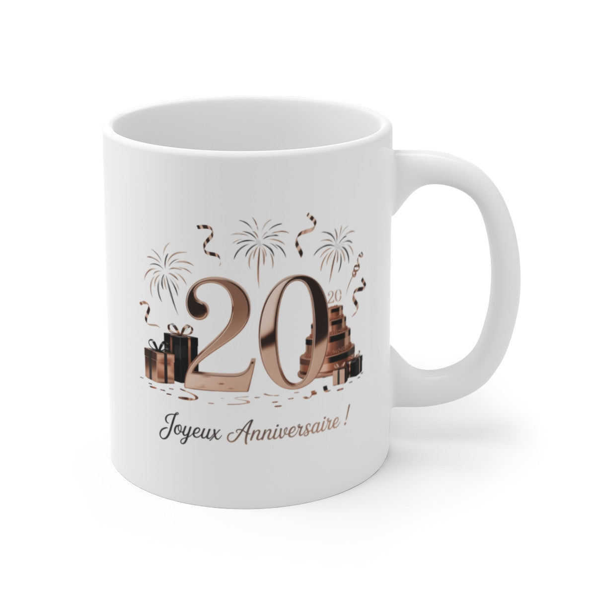 Tasse 20 Ans Joyeux Anniversaire – Mug Rose Gold Glamour – Cadeau Idéal pour Femme ou Homme