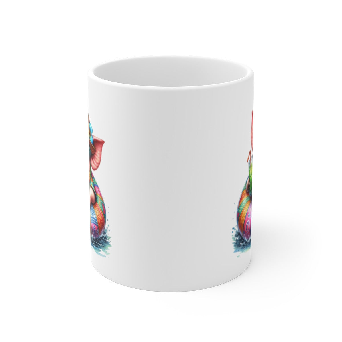 Tasse Cochon en Vacances – Mug Été Tropical avec Bouée et Cocktail – Cadeau Humour Plage Détente