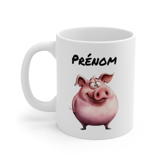 Mug Cochon Rigolo Personnalisable – Tasse Prénom Fun – Cadeau Marrant pour Amoureux des Cochons
