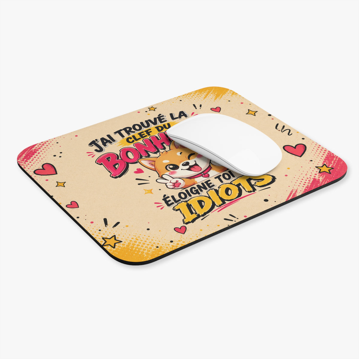 Tapis de Souris 22x18cm J’ai Trouvé la Clef du Bonheur Éloigne-Toi des Idiots – Humour Chien – Cadeau Drôle Original