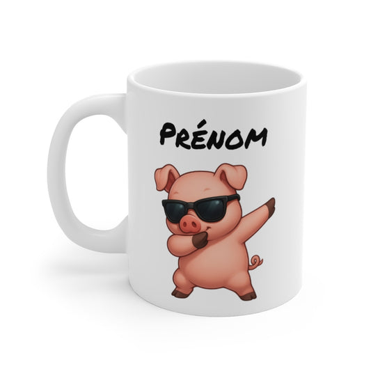 Mug Cochon Dab – Tasse Personnalisable avec Prénom – Design Fun et Humoristique