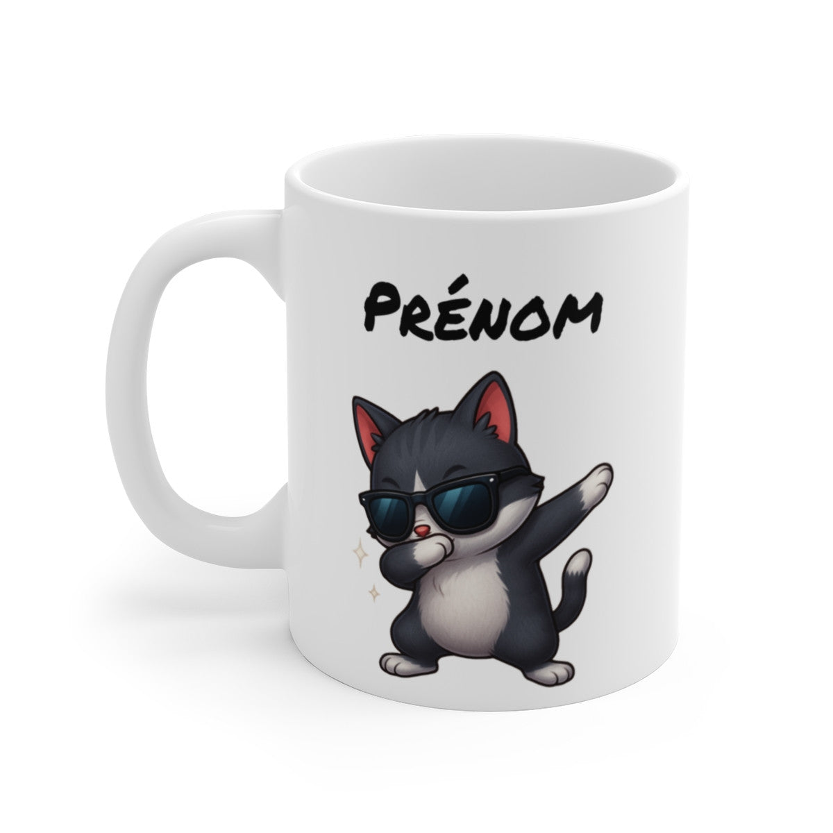 Mug Personnalisé Chat qui Dab – Illustration Mignonne avec Prénom – Cadeau Humour Félin Original et Tendance
