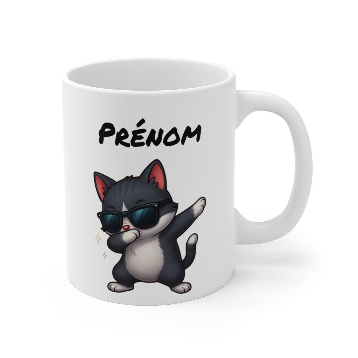 Mug Personnalisé Chat qui Dab – Illustration Mignonne avec Prénom – Cadeau Humour Félin Original et Tendance