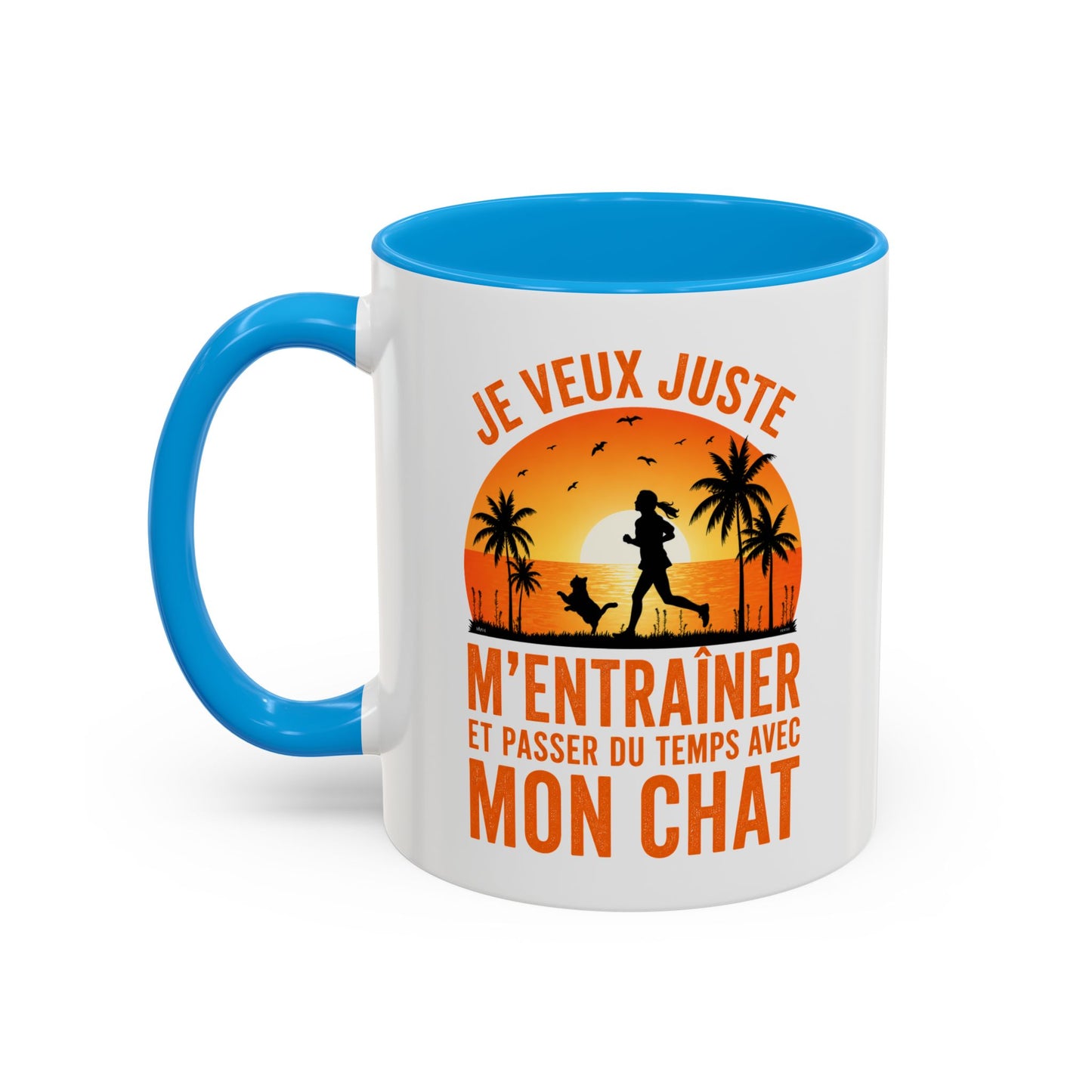 Mug Running Femme avec Chat – Tasse Course à Pied Jogging Sport – Cadeau Coureuse Amoureuse des Chats Noir Bleu Rouge