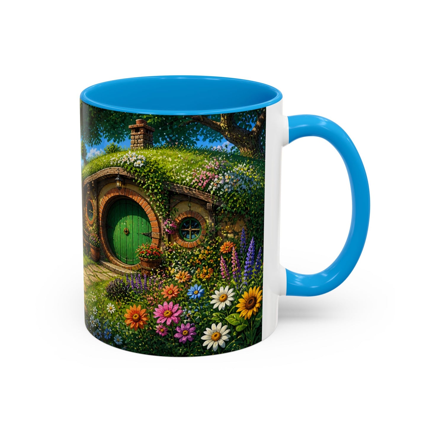 Tasse Maison Hobbit – Mug Cottage Fantastique avec Jardin Fleuri et Paysage Nature – Ambiance Fantasy 325ml