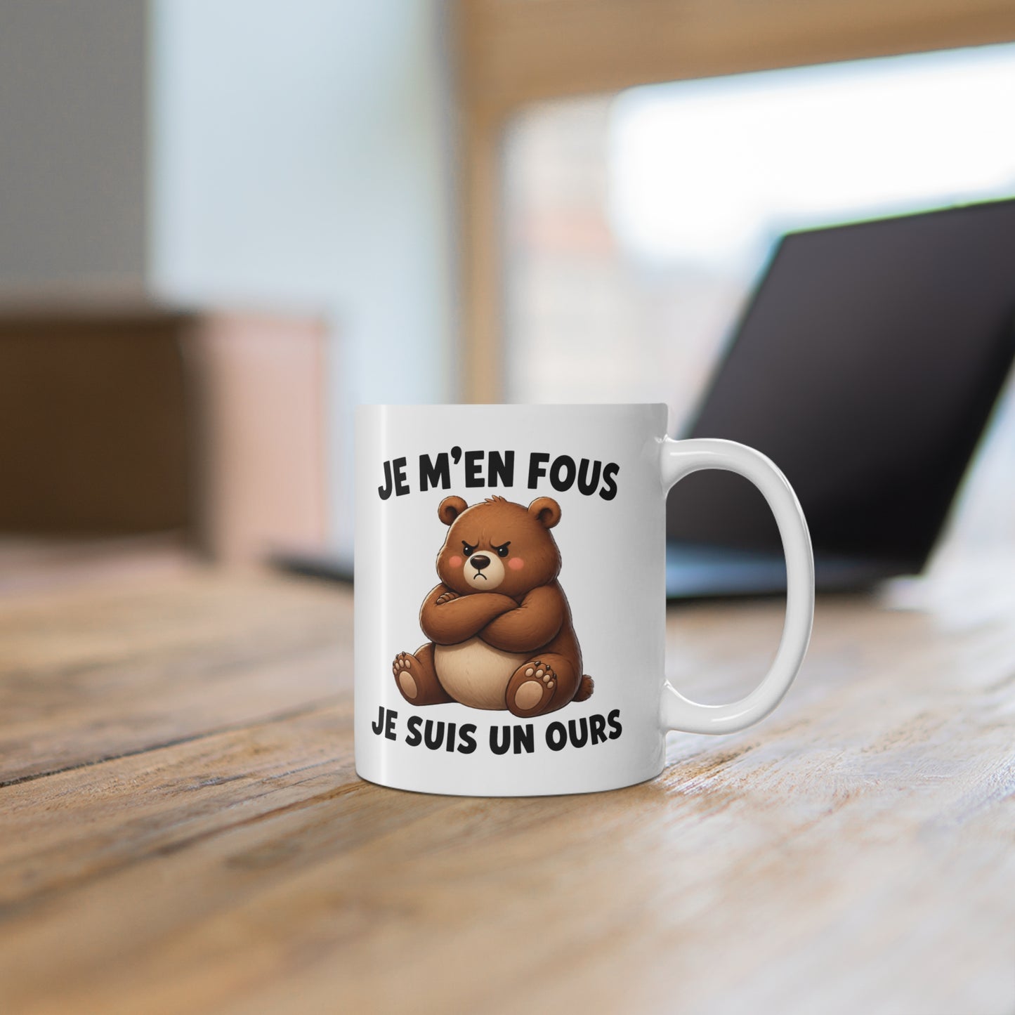 Tasse Je M’en Fous Je Suis Un Ours – Mug Humour Ours Mignon et Boudeur – Cadeau Homme Femme 325ml
