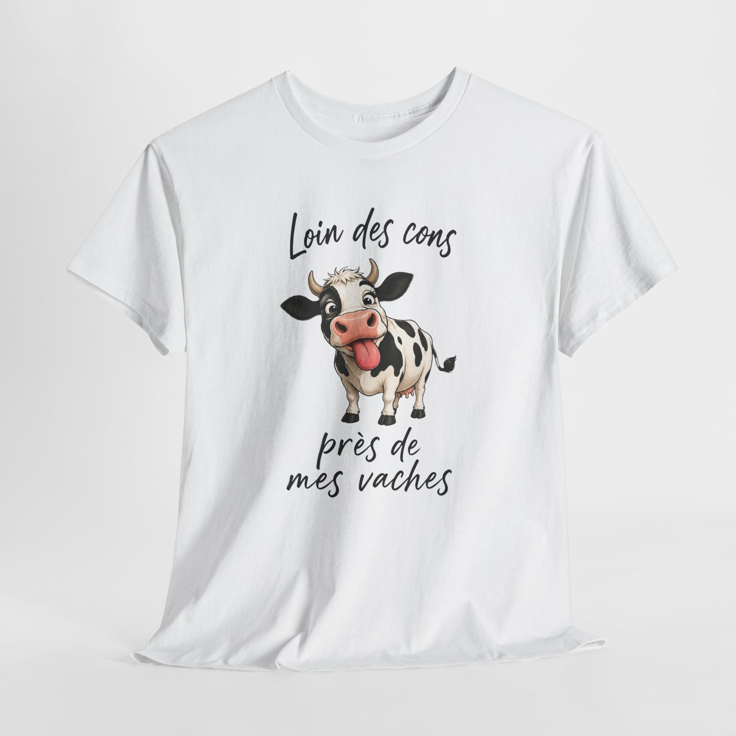 T-Shirt Loin Des Cons Près De Mes Vaches – Tee Shirt Humour Vache Campagne – Cadeau Agriculteur Homme Femme