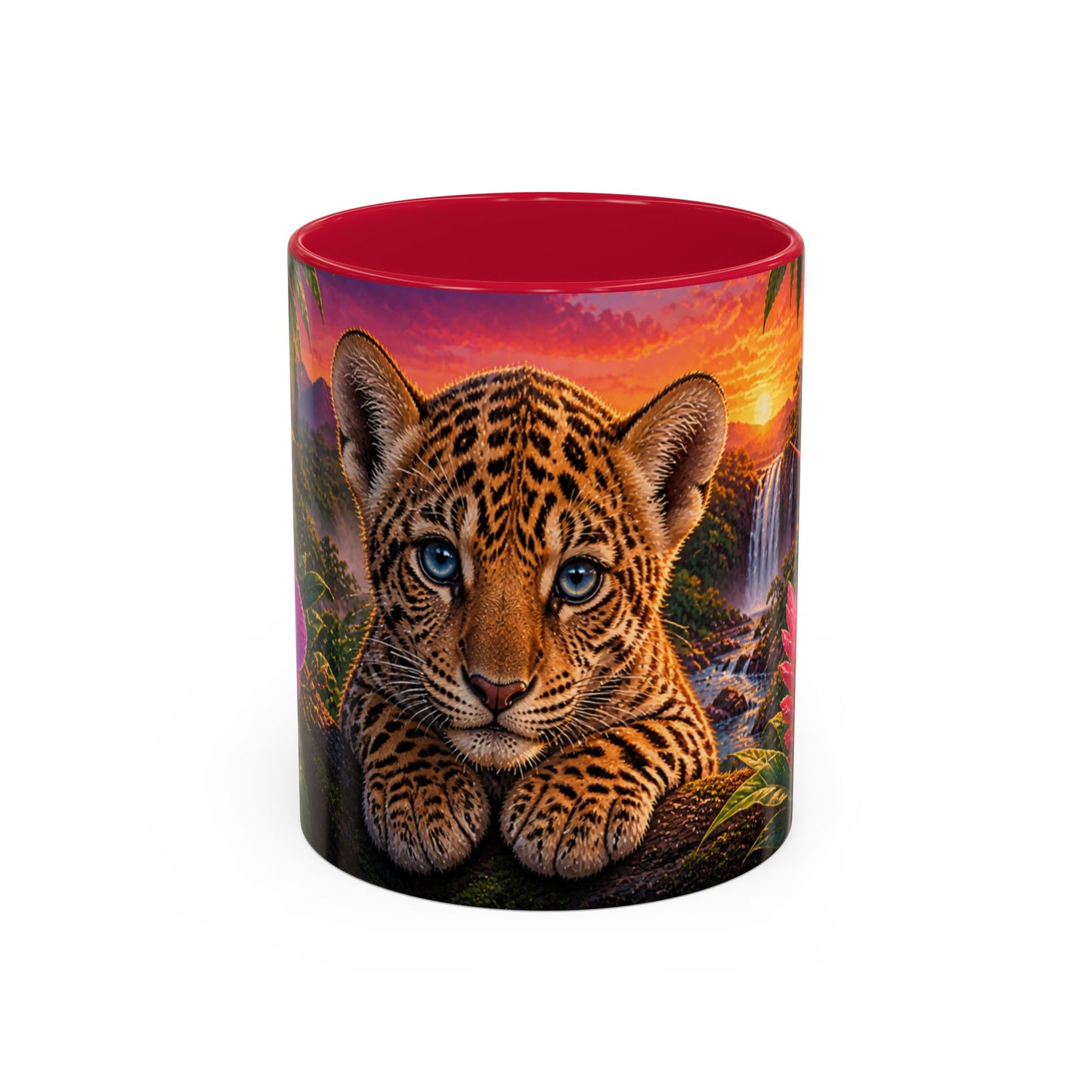 Tasse Léopard Tropical et Fleurs Exotiques – Mug Animal Sauvage Jungle – Design Artistique Coloré – Céramique 325ml