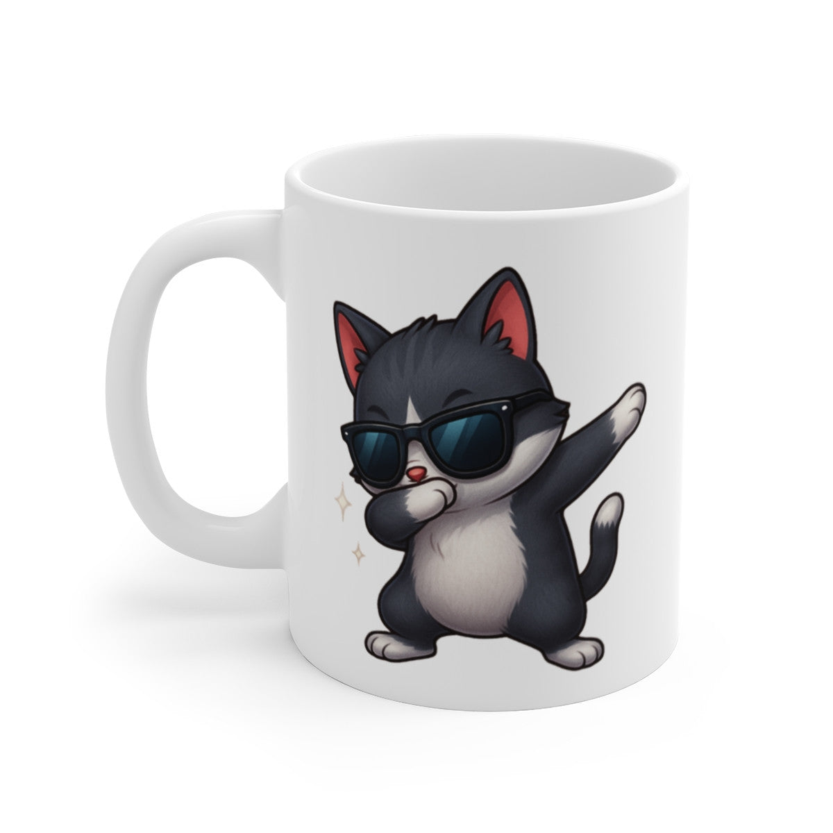 Tasse Chat qui Dab – Mug Humour Félin Noir Blanc Lunettes Mignon Cadeau Original 325ml