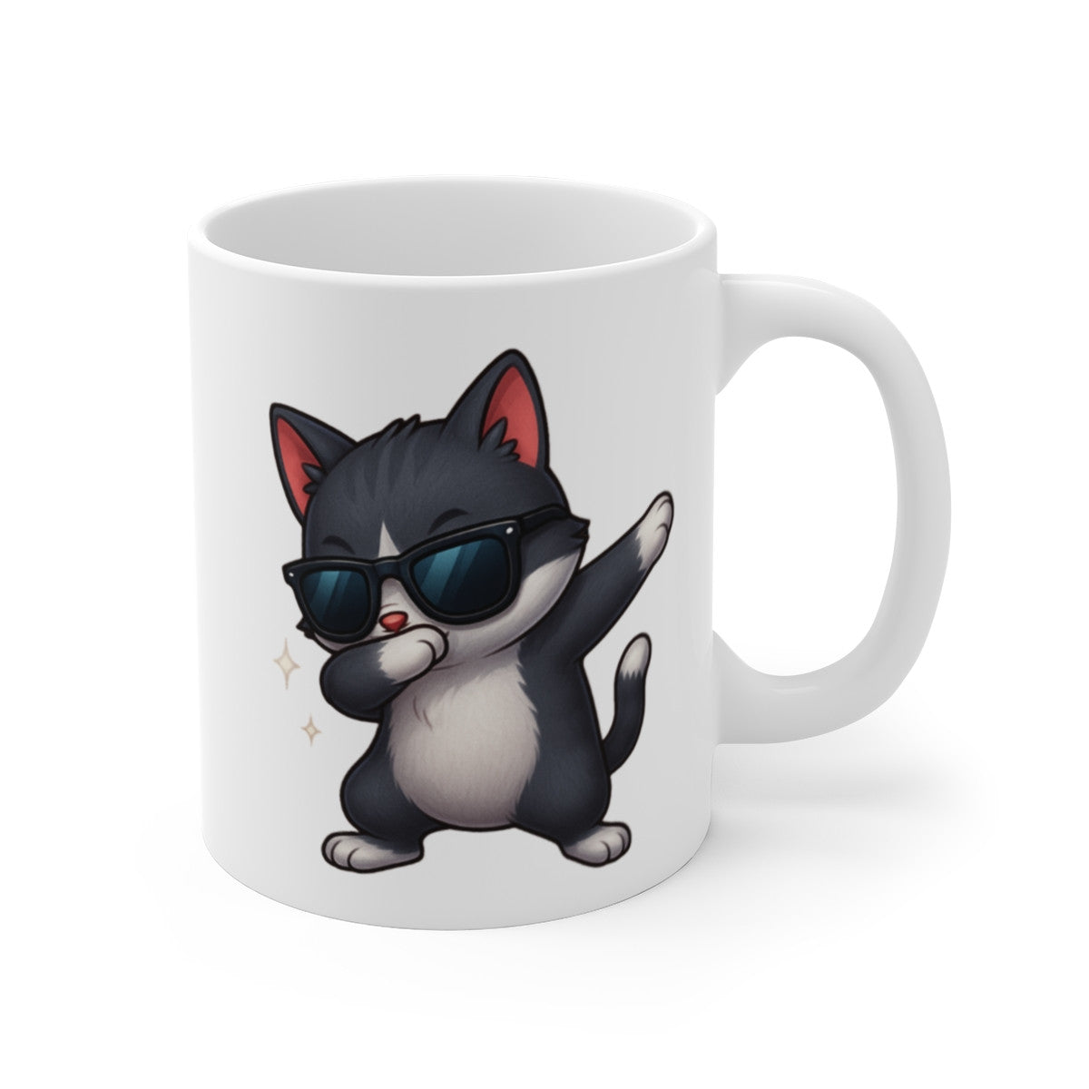 Tasse Chat qui Dab – Mug Humour Félin Noir Blanc Lunettes Mignon Cadeau Original 325ml