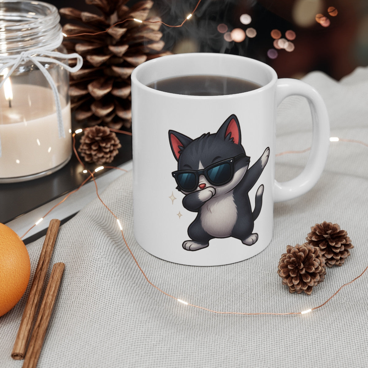 Tasse Chat qui Dab – Mug Humour Félin Noir Blanc Lunettes Mignon Cadeau Original 325ml