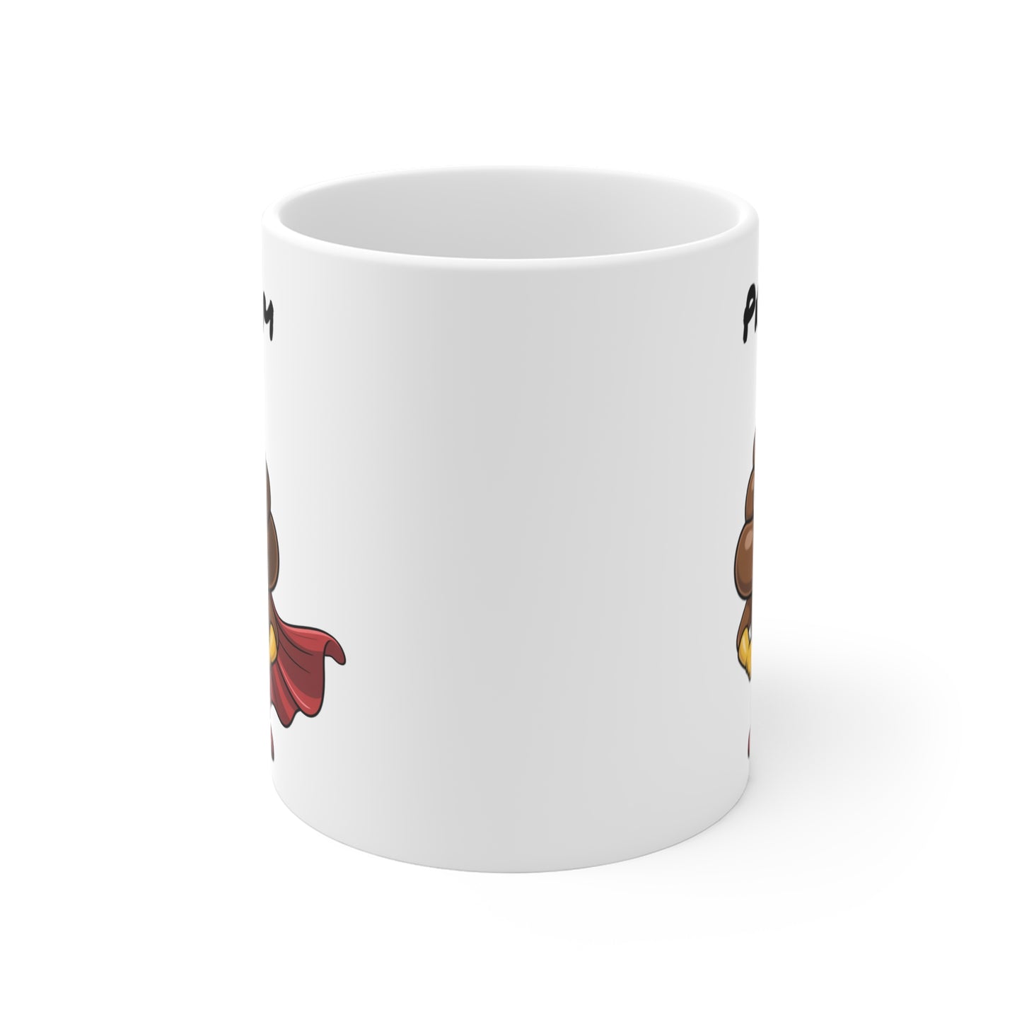Mug Personnalisable Super Caca – Tasse Humoristique Héros Marron avec Cape Rouge – Cadeau Drôle