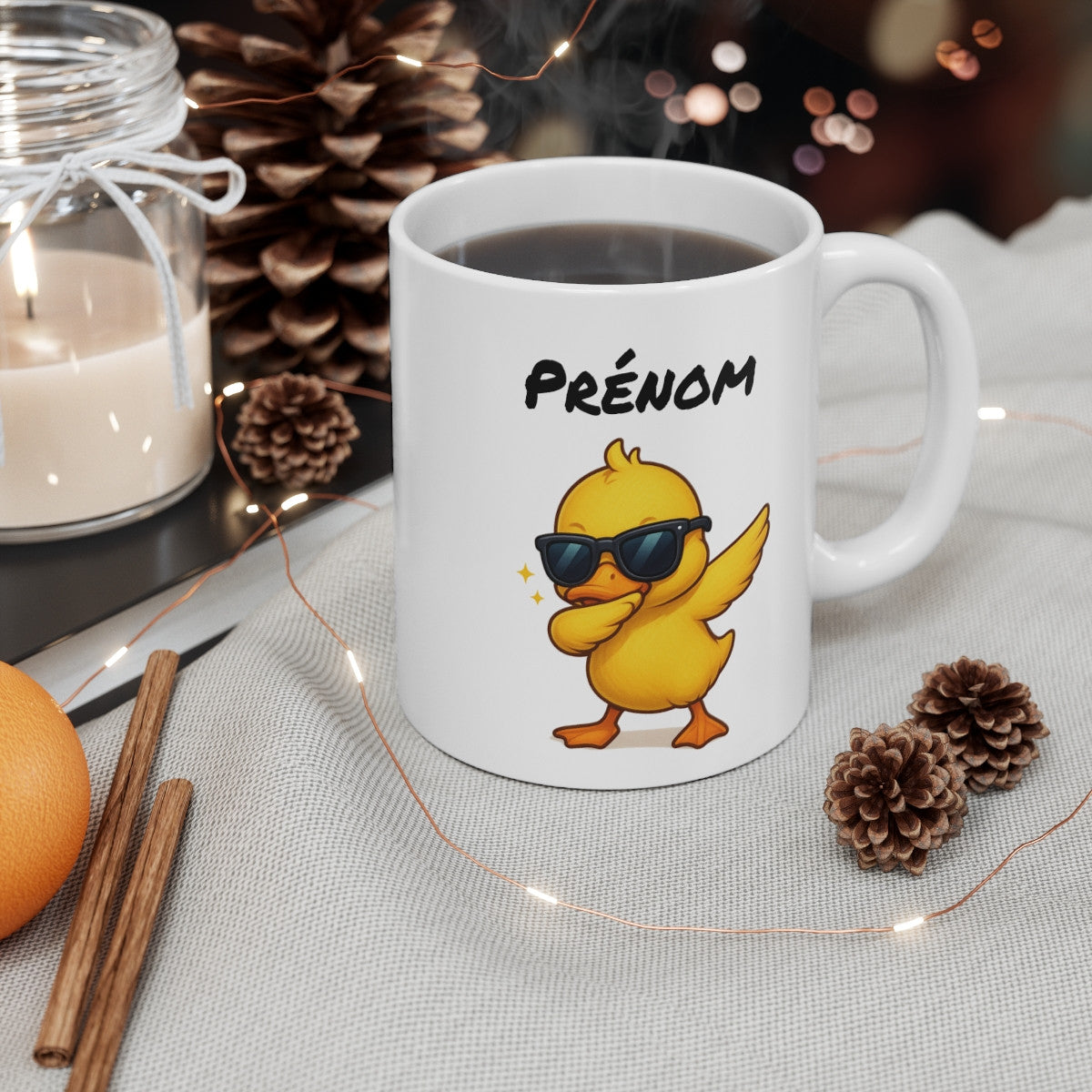Mug Personnalisé Caneton qui Dab – Illustration Mignonne avec Prénom – Cadeau Animal Rigolo et Unique