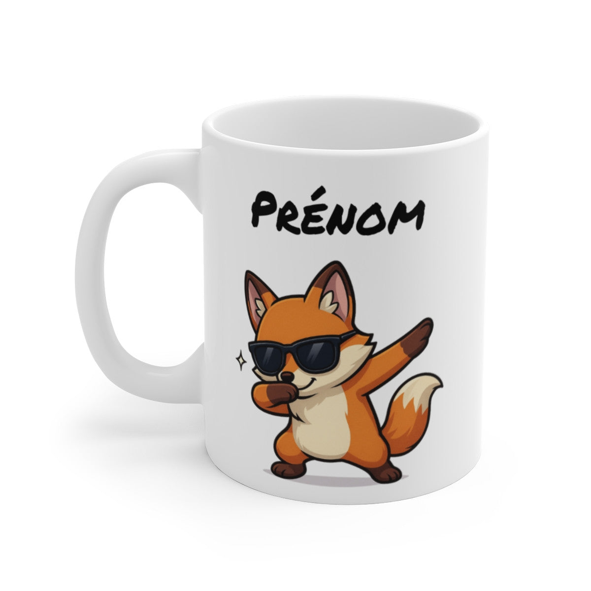 Tasse Personnalisée Renard Dab – Mug Prénom Mignon Animal Forêt Lunettes Cadeau Original 325ml