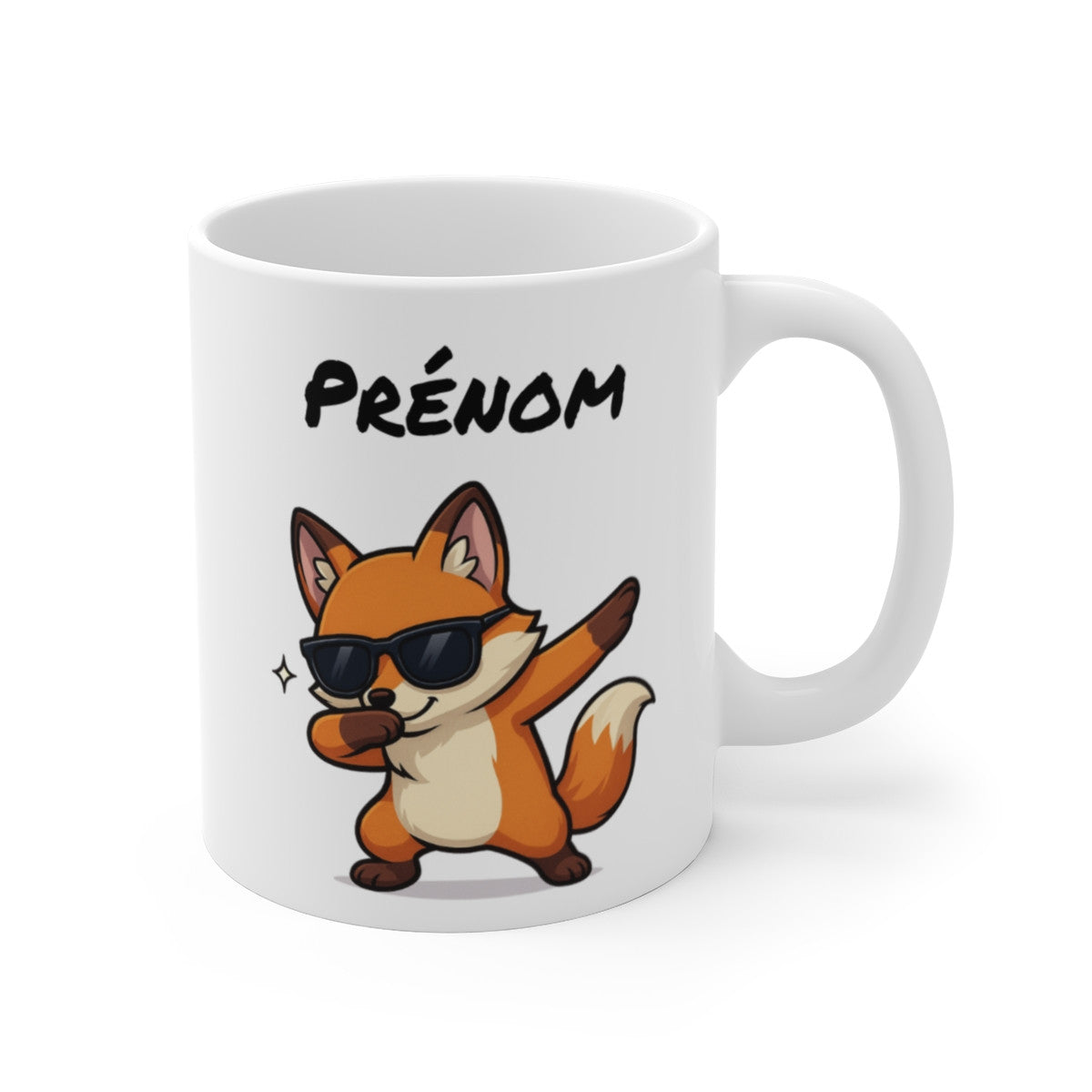Tasse Personnalisée Renard Dab – Mug Prénom Mignon Animal Forêt Lunettes Cadeau Original 325ml