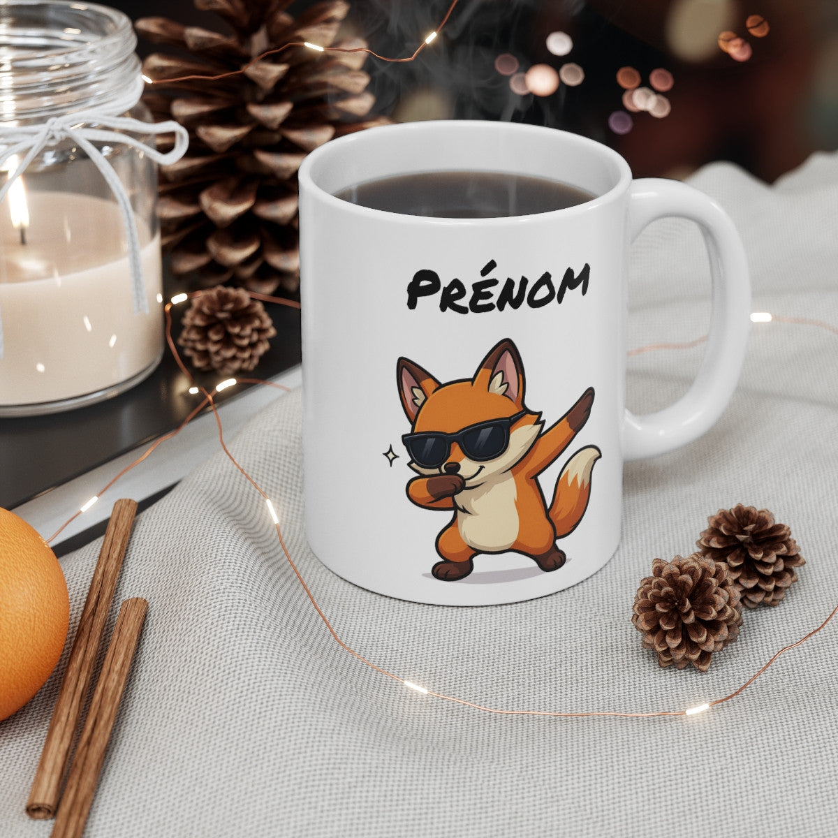 Tasse Personnalisée Renard Dab – Mug Prénom Mignon Animal Forêt Lunettes Cadeau Original 325ml