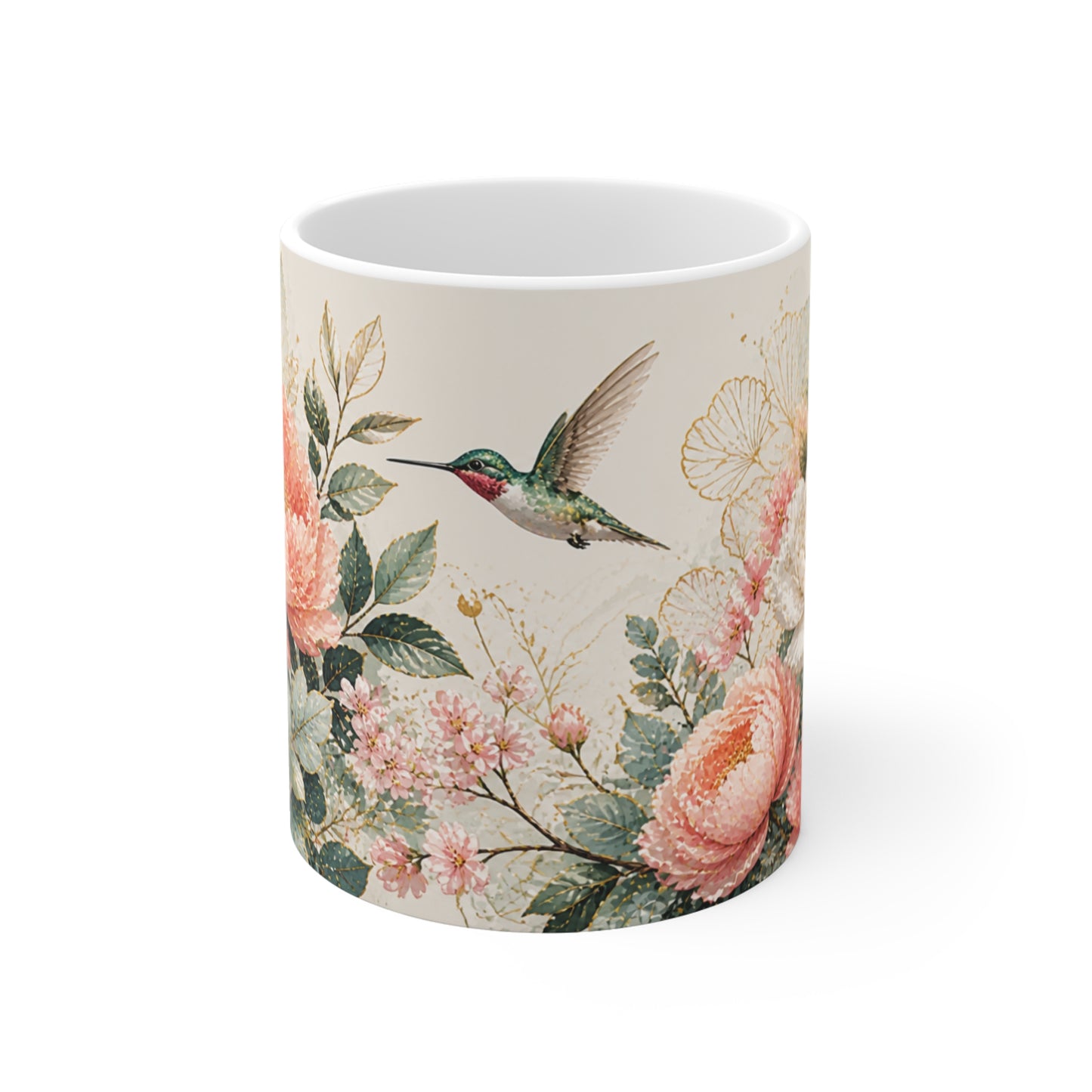 Tasse Colibri et Fleurs Roses – Mug Floral Nature Vintage – Cadeau Homme Femme Enfant 325ml