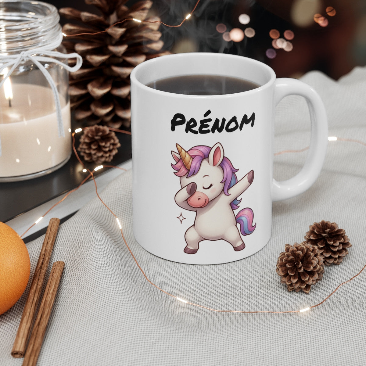 Tasse Personnalisée Licorne Dab – Mug Prénom Fille Kawaii Féérique Arc-en-Ciel Cadeau Original 325ml