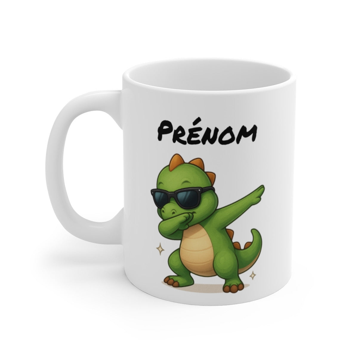 Tasse Personnalisée Dinosaure Dab – Mug Prénom Dino Garçon Vert Mignon Lunettes Cadeau Original 325ml