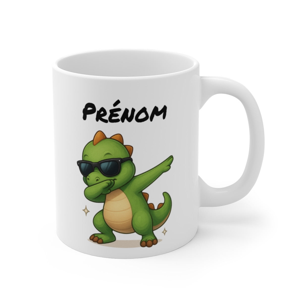 Tasse Personnalisée Dinosaure Dab – Mug Prénom Dino Garçon Vert Mignon Lunettes Cadeau Original 325ml