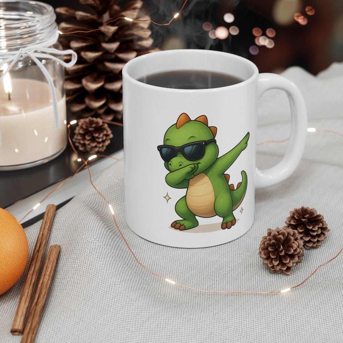 Tasse Dinosaure qui Dab – Mug Humour Dino Vert Mignon Lunettes Cadeau Rigolo Préhistorique 325ml