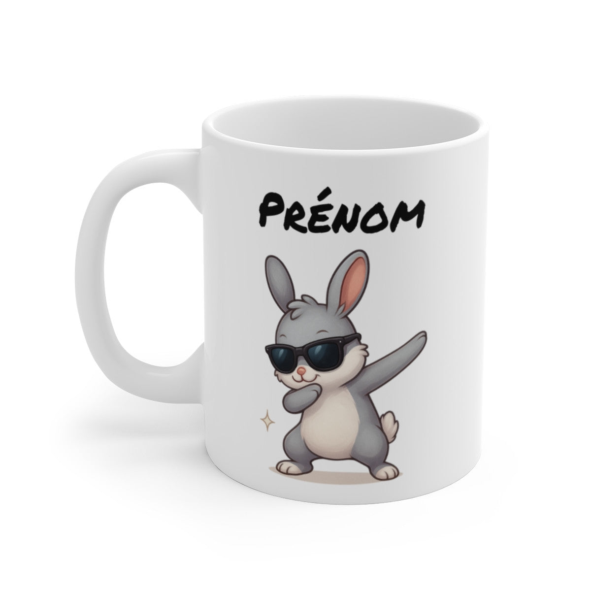Tasse Personnalisée Lapin Dab – Mug Prénom Animal Mignon Gris Lunettes Cadeau Original Enfant 325ml