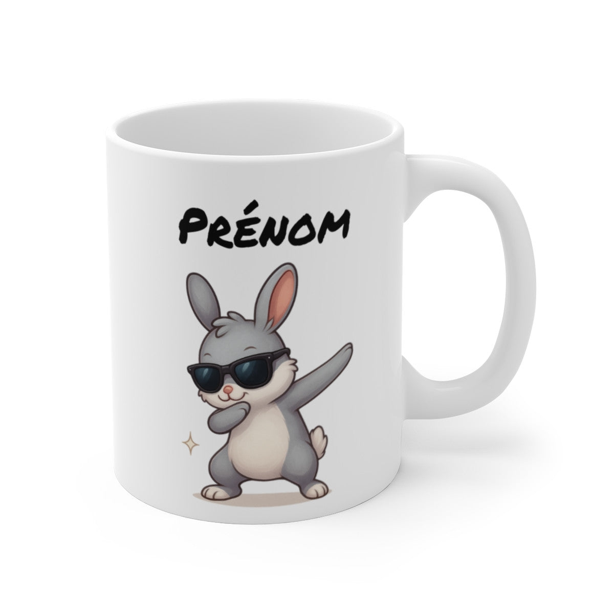 Tasse Personnalisée Lapin Dab – Mug Prénom Animal Mignon Gris Lunettes Cadeau Original Enfant 325ml