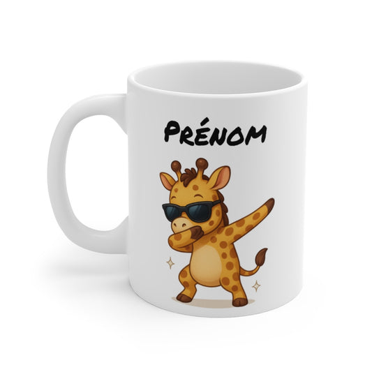 Tasse Personnalisée Girafe Dab – Mug Prénom Mignon Animal Savane Lunettes Cadeau Original 325ml