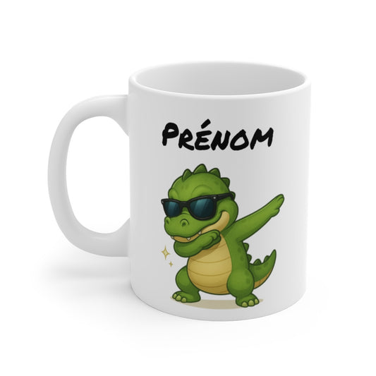 Tasse Personnalisée Crocodile Dab – Mug Prénom Reptile Mignon Lunettes Cadeau Original Garçon 325ml