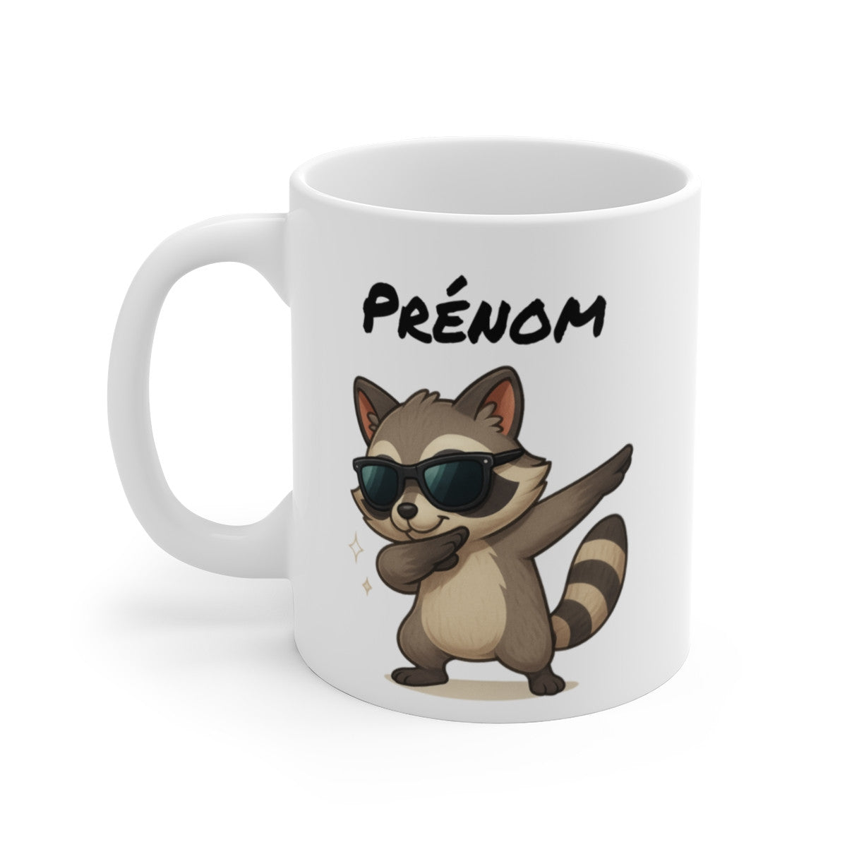 Tasse Personnalisée Raton Laveur Dab – Mug Prénom Animal Mignon Lunettes Cadeau Rigolo 325ml