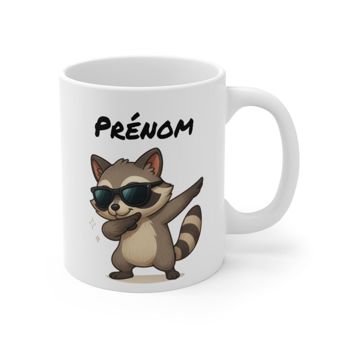 Tasse Personnalisée Raton Laveur Dab – Mug Prénom Animal Mignon Lunettes Cadeau Rigolo 325ml