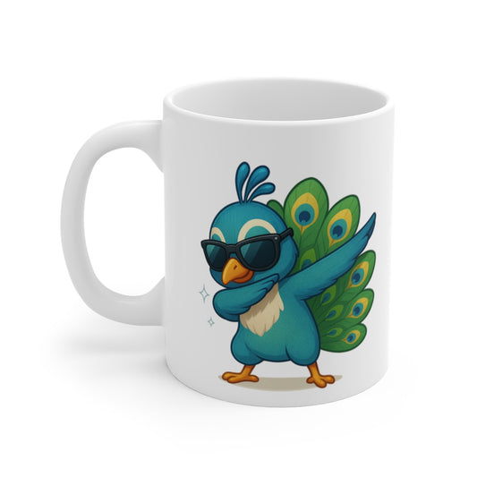 Tasse Paon Dab – Mug Oiseau Coloré Tropical Lunettes Cadeau Drôle et Original 325ml