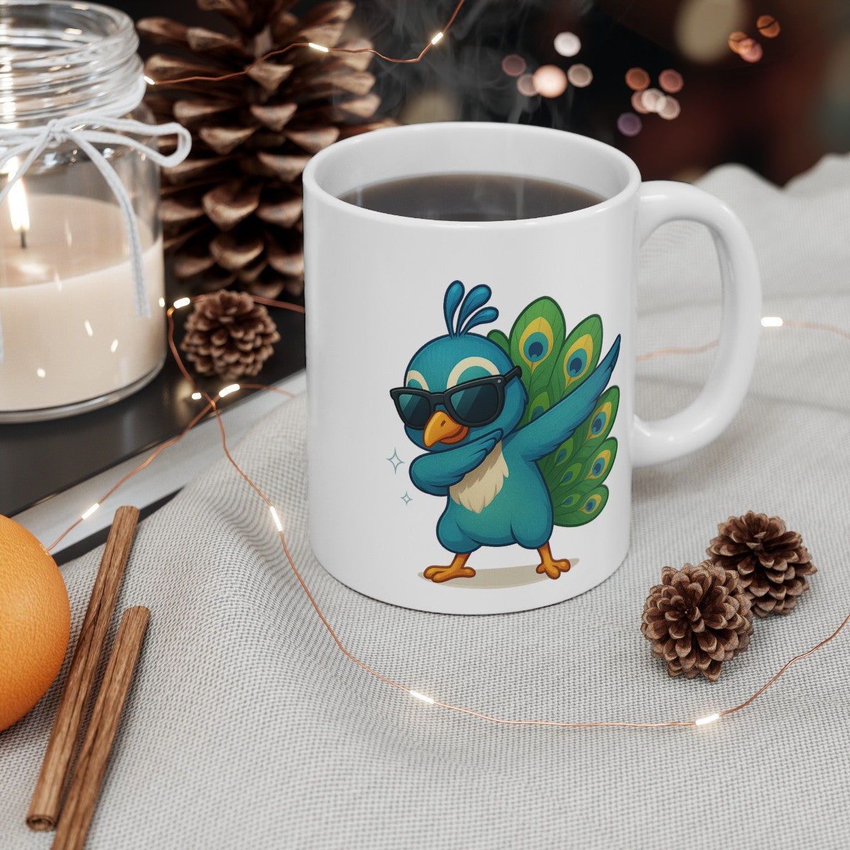 Tasse Paon Dab – Mug Oiseau Coloré Tropical Lunettes Cadeau Drôle et Original 325ml