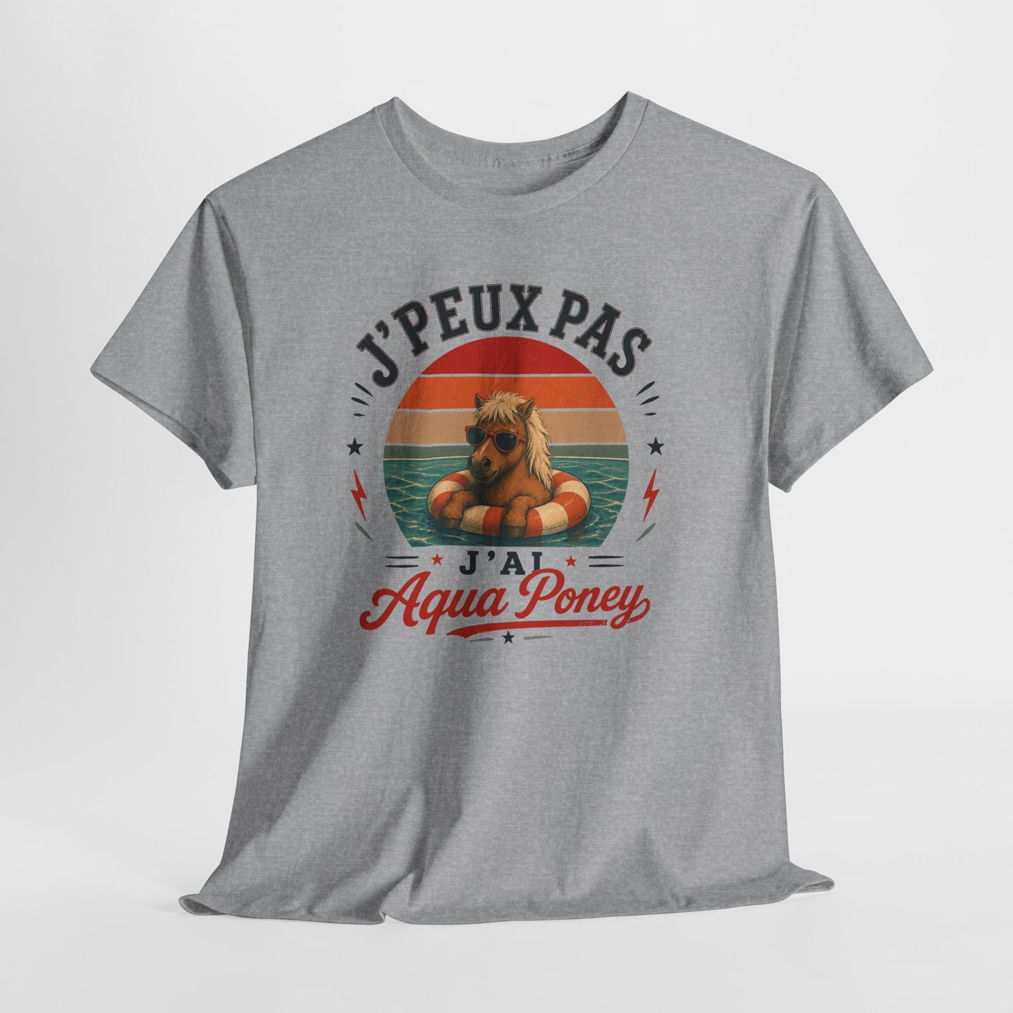 T-Shirt J’Peux Pas J’Ai Aqua Poney – Tee Shirt Humour Poney Vintage – Cadeau Équitation Piscine Vacances Été Homme Femme