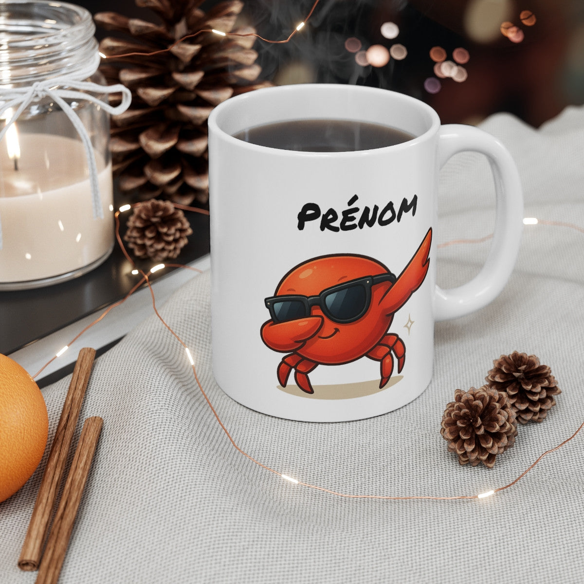 Tasse Crabe Personnalisable Dab – Mug Prénom Animal Marin Marrant Rouge 325ml