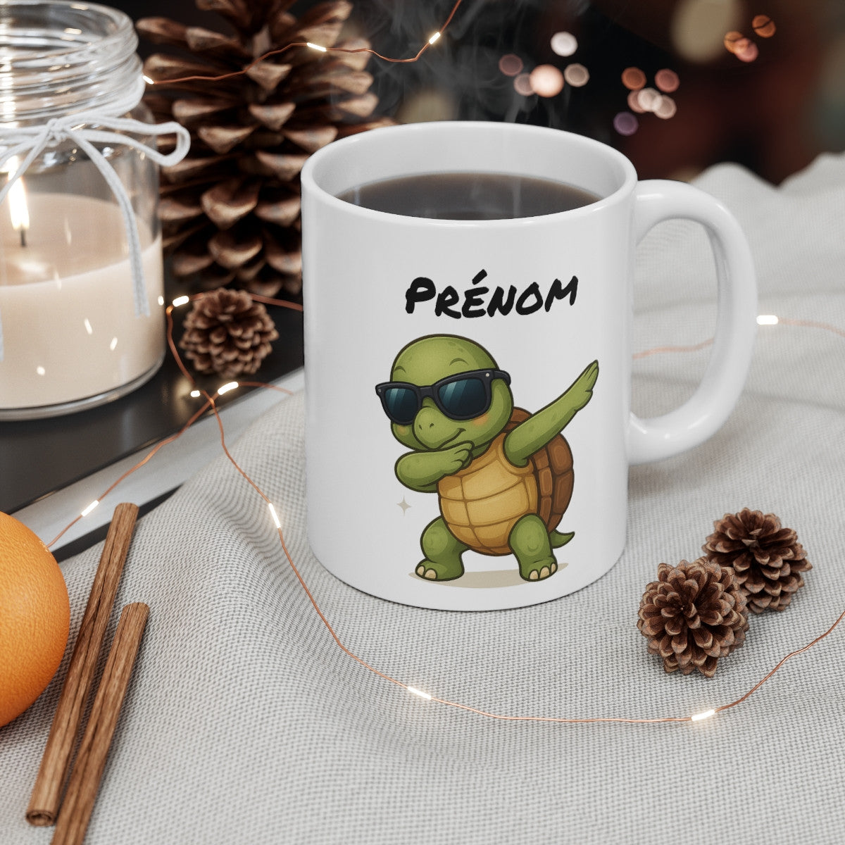 Tasse Tortue Dab Personnalisable – Mug Prénom Original – Cadeau Animal Mignon Enfant 325ml