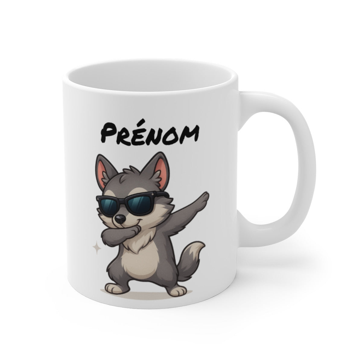 Tasse Loup Dab Personnalisable – Mug Prénom Original – Cadeau Animal Mignon Enfant 325ml