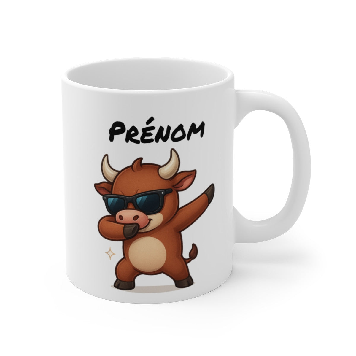 Tasse Taureau Dab Personnalisée – Mug Drôle avec Prénom – Cadeau Rigolo Enfant, Collègue ou Maître – 325 ml