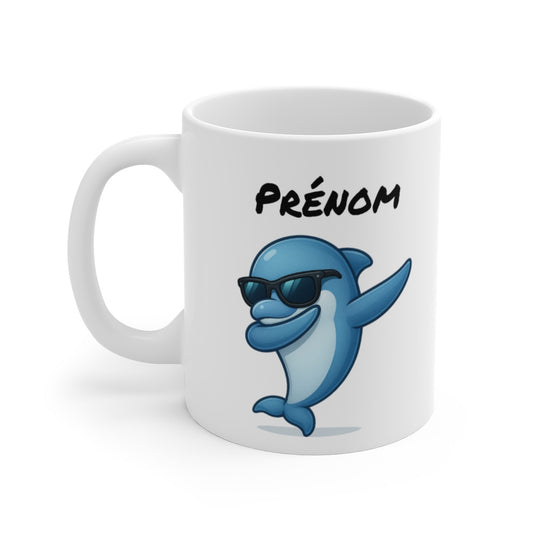 Mug Dauphin Dab Personnalisé – Tasse Fun avec Animal Cool en Lunettes – Cadeau Original Enfant ou Adulte