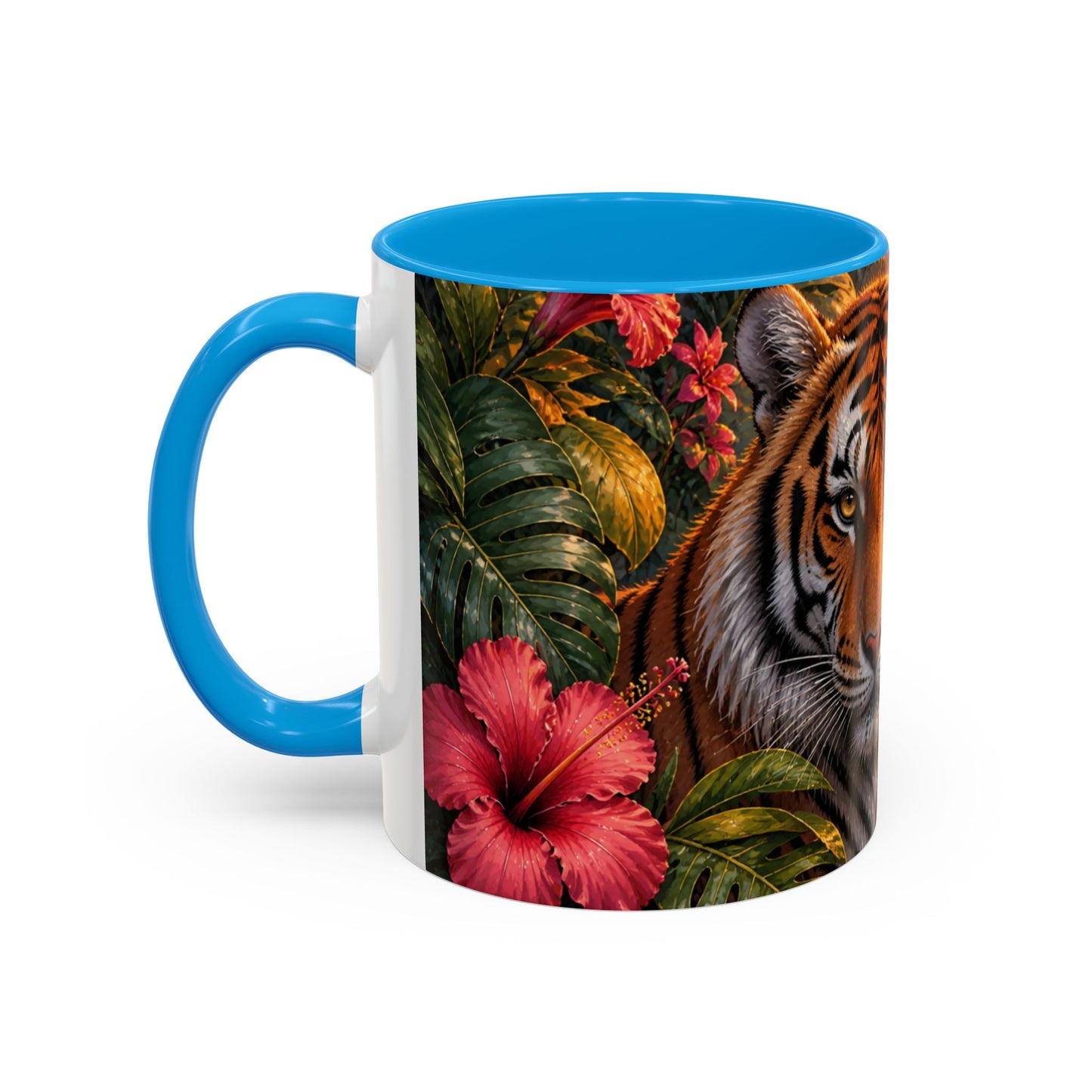 Tasse Tigre Tropical – Mug Jungle avec Tigre Majestueux, Fleurs Exotiques et Cascade au Soleil Couchant – Design Safari 325ml